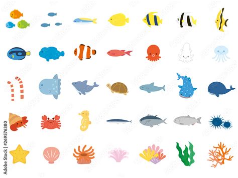 海の生き物 かわいいイラスト素材 Stock ベクター Adobe Stock