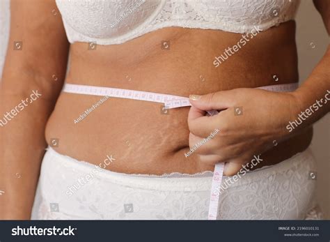 Cropped Photo Naked Overweight Woman Belly Stock Photo 2196010131