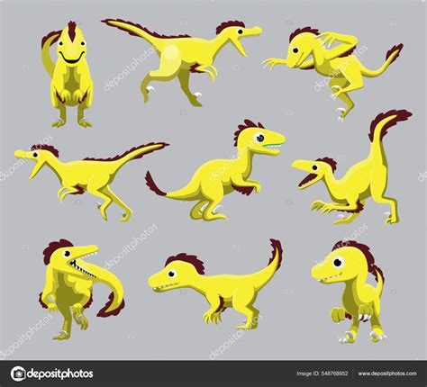 Velociraptor Dinosaurio Dibujos Animados Lindo Varios Poses Ilustración