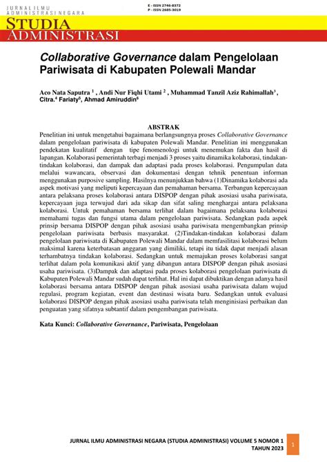 PDF Collaborative Governance Dalam Pengelolaan Pariwisata Di