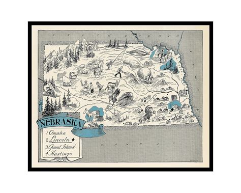 Poster Master Vintage Map Poster Retro Nebraska Map Print Nebraska