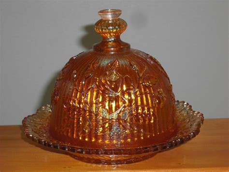 Imperialopen Rose Marigold Carnival Glassdomed Butter Dish Carnival Glass Carnival