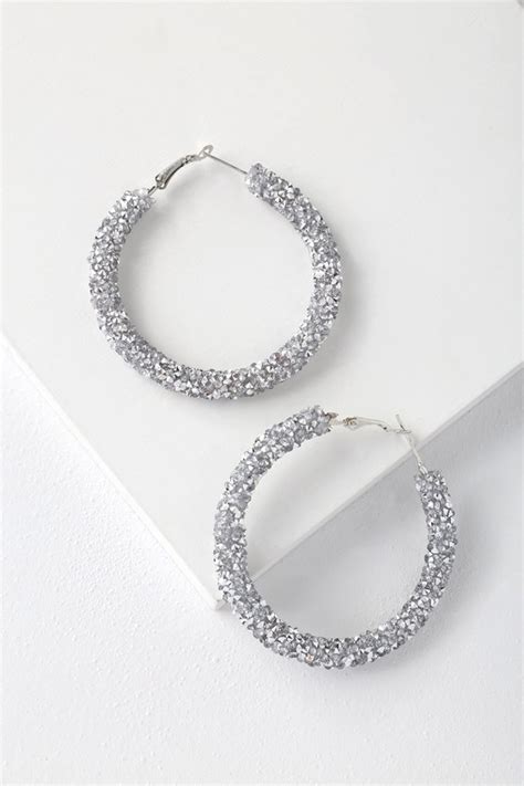 Luxe Rhinestone Hoop Earrings Silver Rhinestone Hoop Earrings Lulus