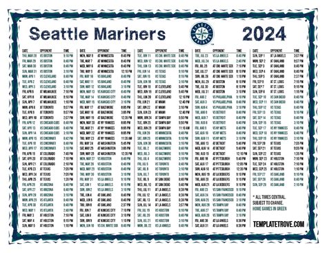 Mariners 2024 Schedule Printable