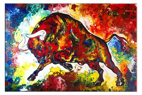 BURGSTALLER Torro 5 Wandbild Wilder Stier Bulle Bunt XXL Bild Acryl