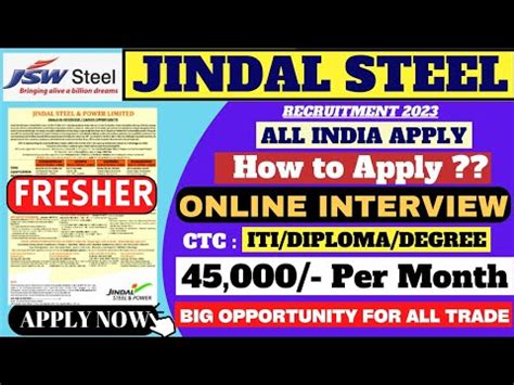 Jindal Steel Freshers Recruitment 2023 Diploma B Tech Freshers