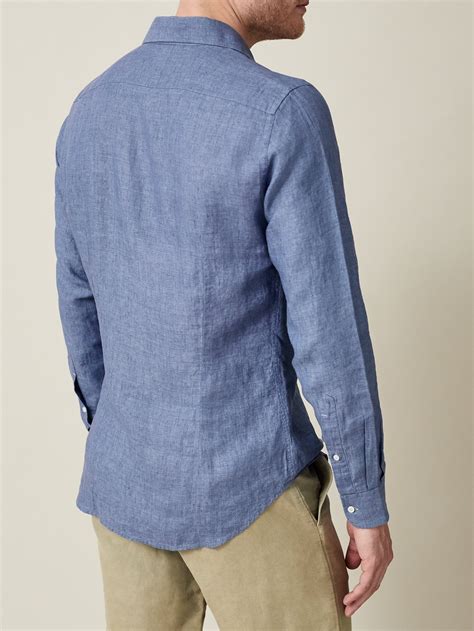 Luca Faloni Chambray Blue Portofino Linen Shirt Modesens