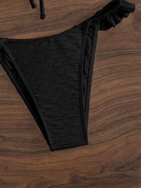 SHEIN Swim Chicsea Mono Bikini Set Schiffy Tie Front Top Ruffle Trim