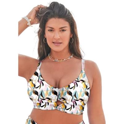 Swimsuits For All Women S Plus Size Cut Out Longline Bikini Top Neutral Floral Target