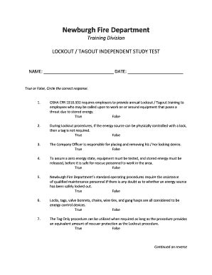 Fillable Online Lockout Tagout Independent Study Test Fax Email Print