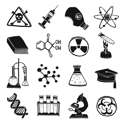 Black And White Laboratory Chemistry Icon Set 461501 Vector Art At Vecteezy