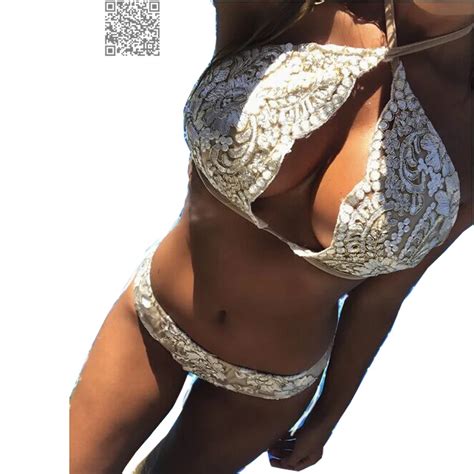 Halter Sexy Bikini Set 2017 Pushup Embroidery Two Piece Swimsuit Push