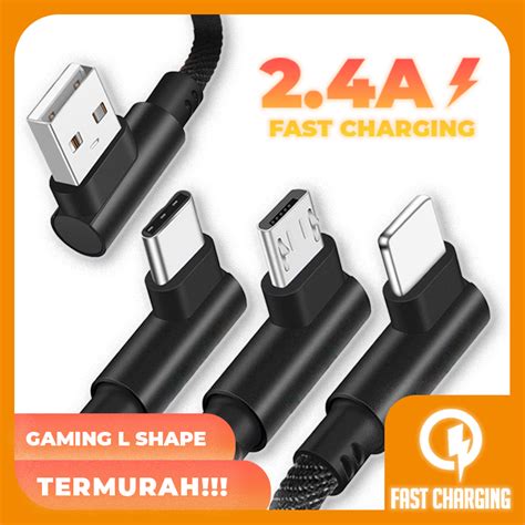 Jual Kabel Charger USB Type C Lightning Type B Tipe Gaming Bentuk L