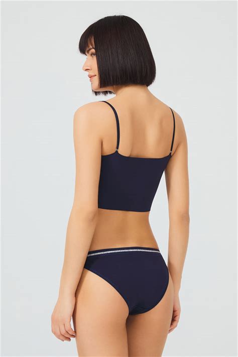 Siyah Basic Simli Şerit Lastikli Pamuk Kadın Bikini Külot COTTONHILL