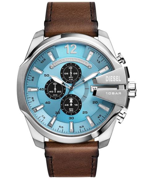 Diesel Mens Mega Chief Chronograph Brown Leather Watch 51mm Macys