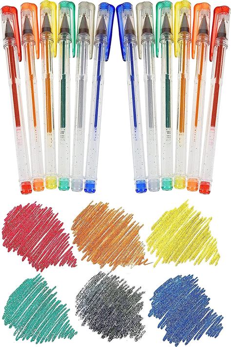 Buy 12x Glitter Gel Pens For Kids 15cm Colouring Pens Stationary Set