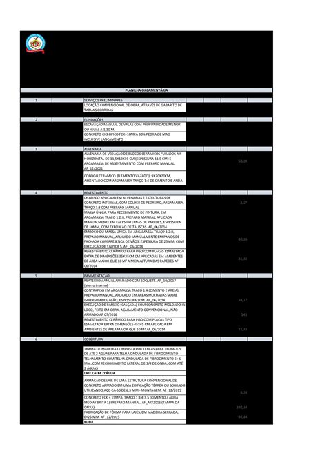 Planilha De Or Amento Elaborada Pela Administra O Pdf Prefeitura