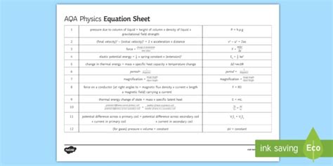 Aqa Physics Formula Sheet