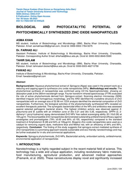 Pdf Biological And Photocatalytic Potential Of Phytochemically