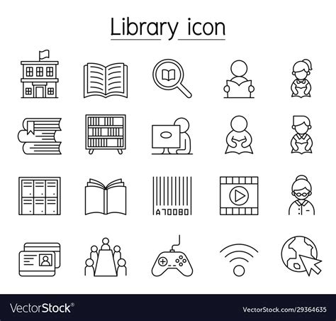 Library Icon Set In Thin Line Style Royalty Free Vector