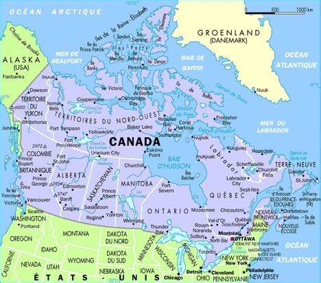 Carte du Canada avec les régions et les villes