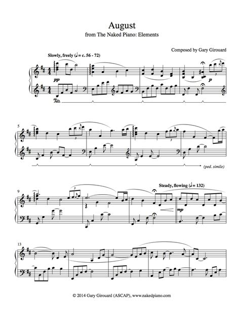 August Sheet Music Graphic Gary Girouard The Naked Piano