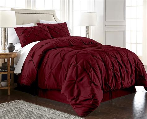 Chezmoi Collection Berlin Burgundy Pinch Pleat King Comforter Set 3 Piece Soft Pintuck