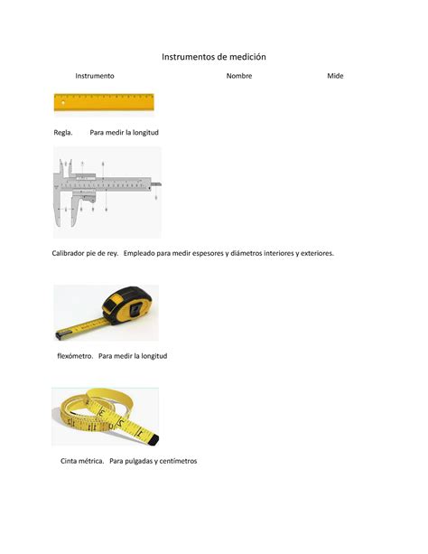 Instrumentos de medición Instrumentos de medición Instrumento Nombre