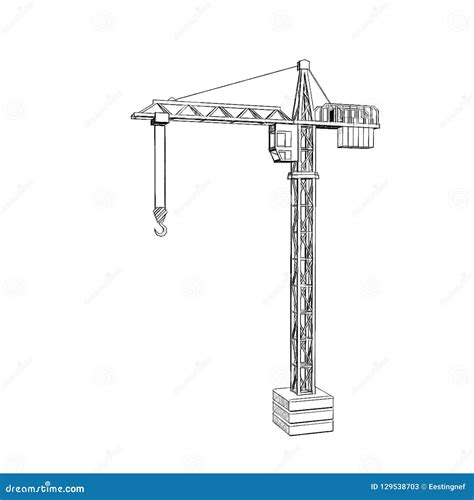 Tower Crane Isolated On White Background Sketch Illustration Stock