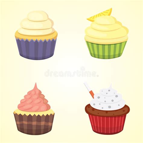 Set Of Cute Vector Cupcakes And Muffins Colorful Cupcake Isolated For