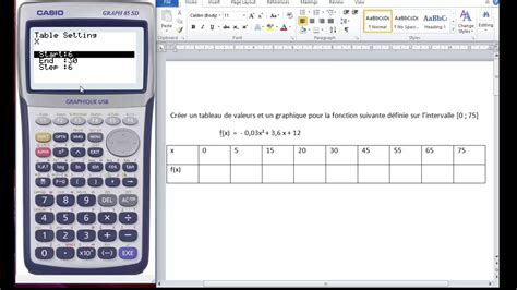 Cr Er Un Tableau De Valeurs Et Un Graphique Avec La Casio Graph