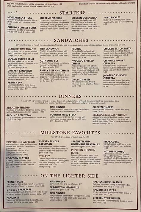 Menu at Millstone Family Restaurant, Milbank, E 4th Ave