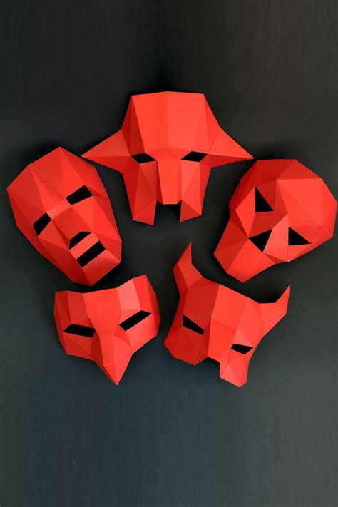 5 In 1 Halloween Monster Papercraft Masks Pdf Template Diy Etsy