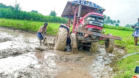 Mahindra 555 Tractor Stuck In Mud JCB 3DX Machine Amazing Pulling Stunt