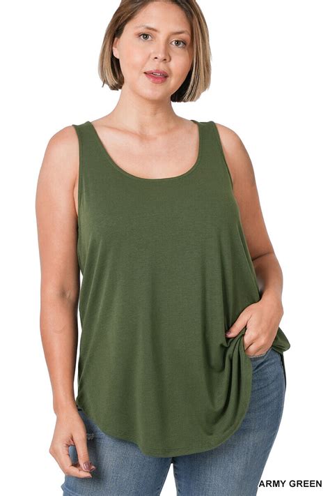 1xl 2xl 3xl Women Plus Size Round Neck Dolphin Hem Tank Top Soft