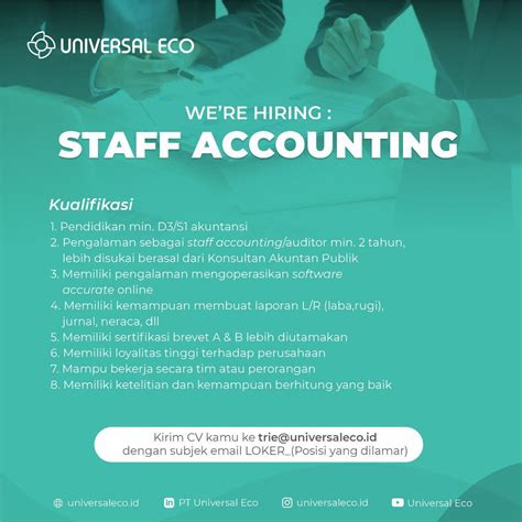 Lowongan Kerja Sebagai Staff Accounting Di Universal ECO 2022 Nugasin