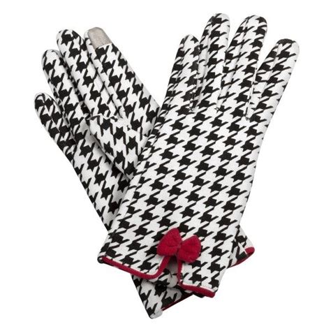 Wholesale Black White Houndstooth Touchscreen Gloves Red Bow Cotton