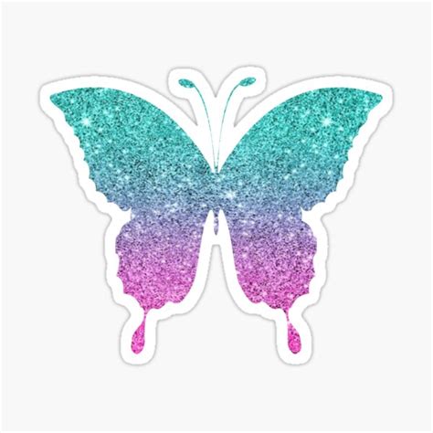 Bright Pink And Teal Ombre Faux Glitter Butterfly Sticker For Sale By Felicity K Redbubble