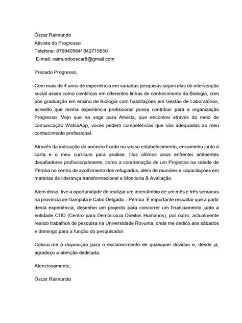 Carta De Manifestacao Oscar Pdf