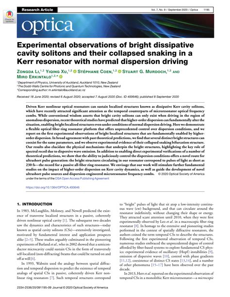 Pdf Experimental Observations Of Bright Dissipative Cavity Solitons