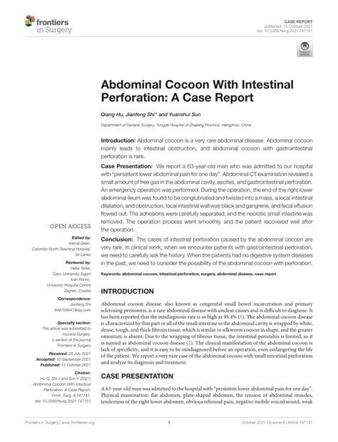 Pdf Abdominal Cocoon With Intestinal Perforation A Case Report