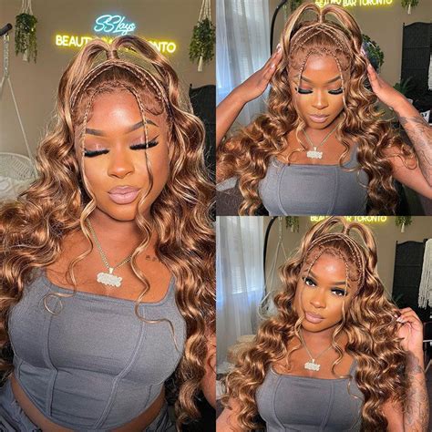 Klaiyi Put On And Go Pre Cut Lace Wig 6x475 Lace Closure Honey Blonde Highlight Body Wave Or