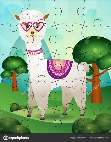 Puzzle Game Illustration Kids Cute Alpaca Stock Vector Image by ©riko ...