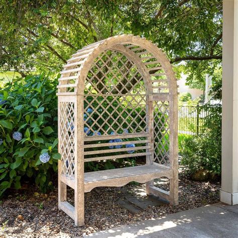 Park Hill Collections Garden Floral Iron Garden Trellis With Bench Storage Display Prop