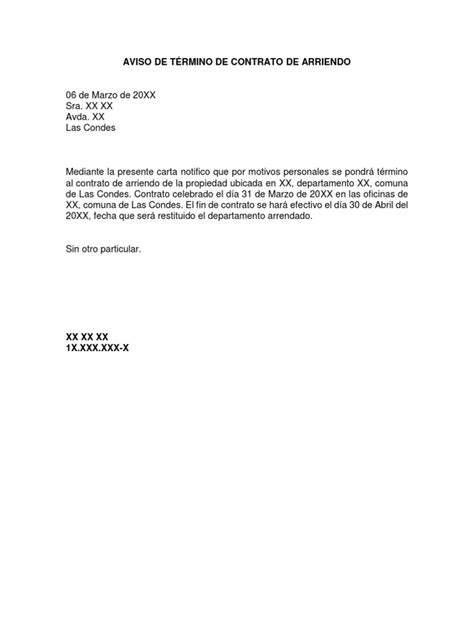 Carta De Aviso De Termino De Contrato De Arriendo Images And Photos Finder