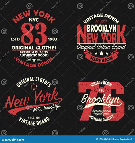 Set Of New York Brooklyn Vintage Brand Graphic For T Shirt Original