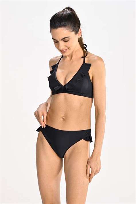 Figi bikini classic z falbanką Black Nessi Sportswear
