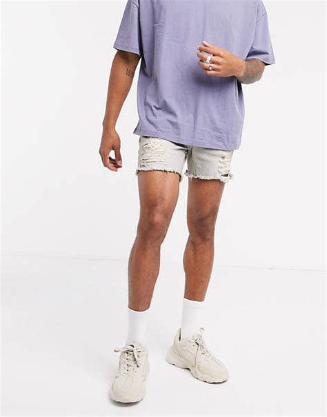 Asos Design Skinny Denim Extreme Short Shorts In Light Wash Blue With