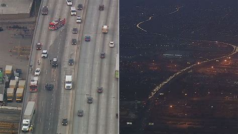 Crash Fuel Spill Snarls Traffic On Northbound 710 Freeway In Commerce