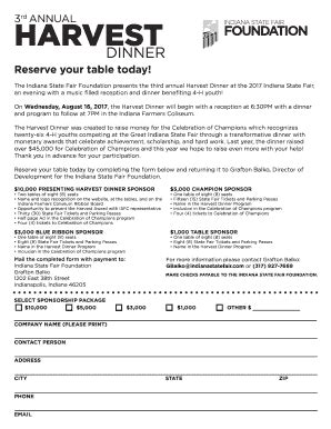 Fillable Online Harvest Dinner Flyer Indiana State Fair Fax Email